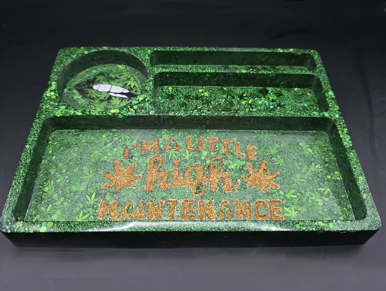 Custom Color “High Maintenance” Rolling Tray Set – Includes Grinder & Ashtray (Any Color)