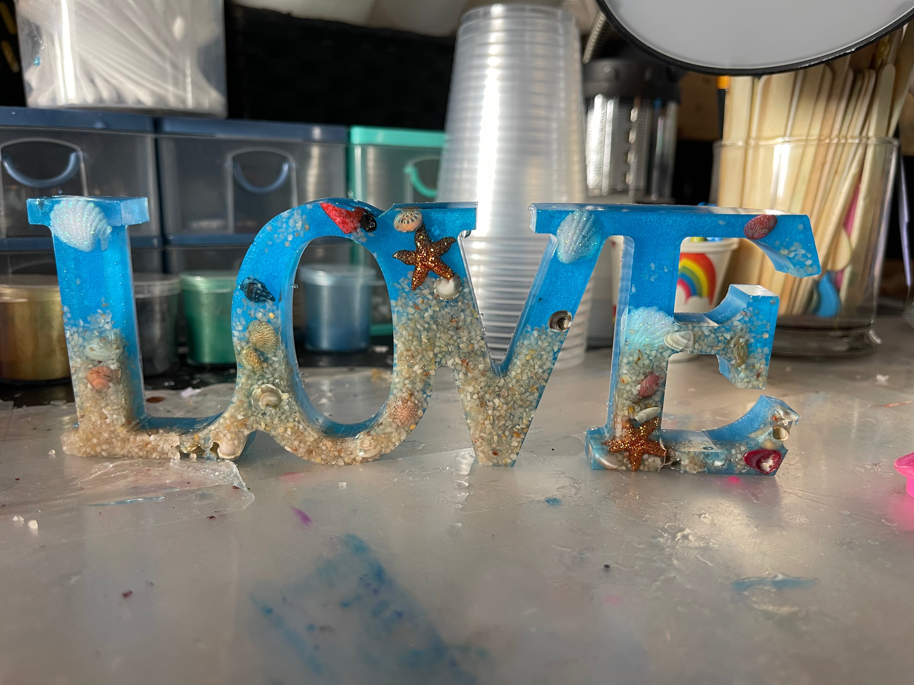 Ocean-Inspired Resin “LOVE” Décor  No