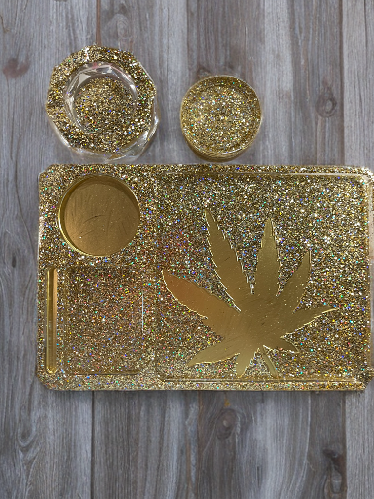 Custom Color Leaf Rolling Tray Set – Includes Grinder & Ashtray