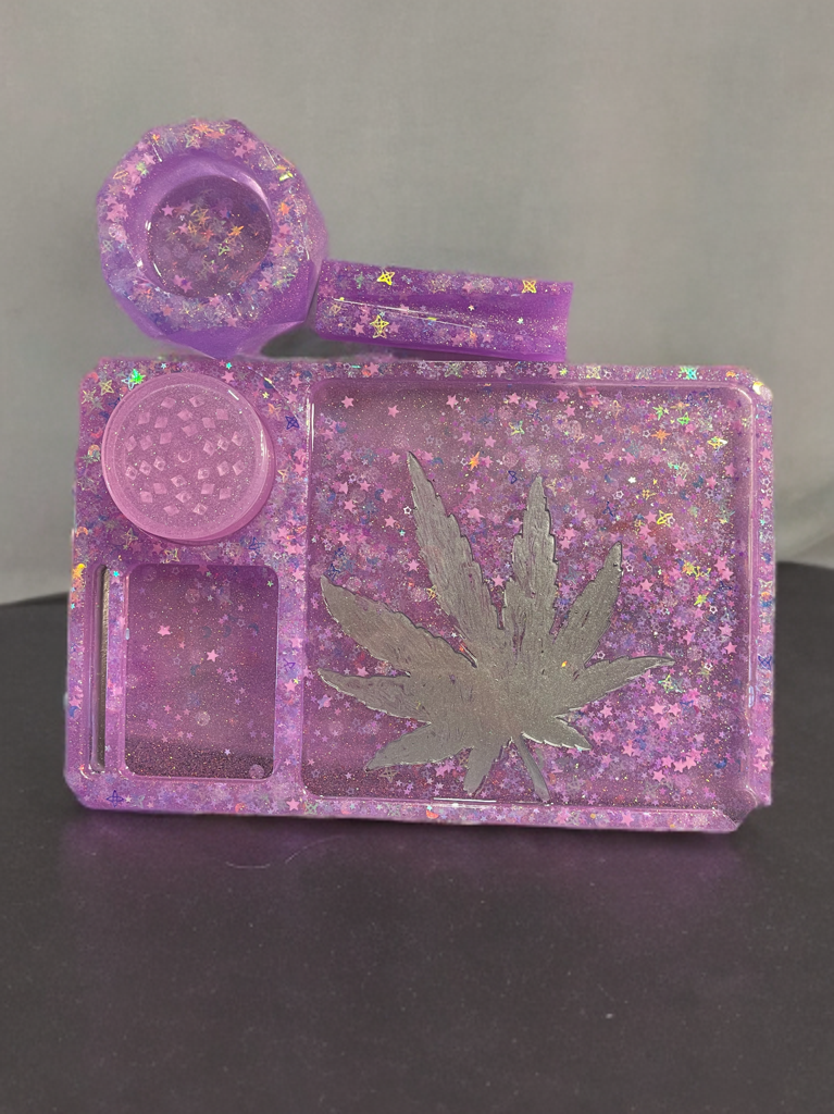 Custom Color Leaf Rolling Tray Set – Includes Grinder & Ashtray